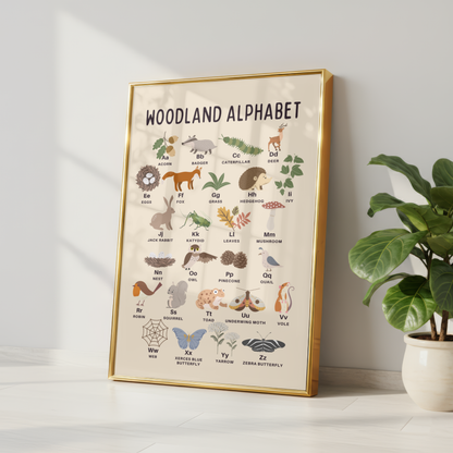Woodland Alphabet Educational Print - Beige