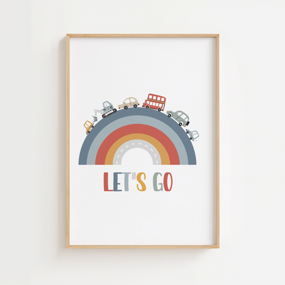 "Let's Go" Transport Rainbow Print