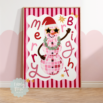 Christmas Disco Snowman Print