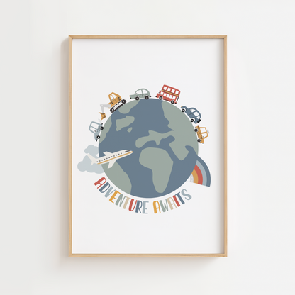 "Adventure Awaits" Transport Earth Print