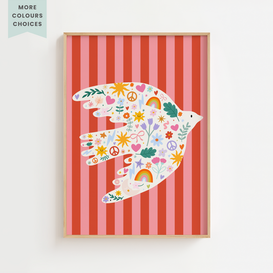 Striped Peace Dove Nursery Print