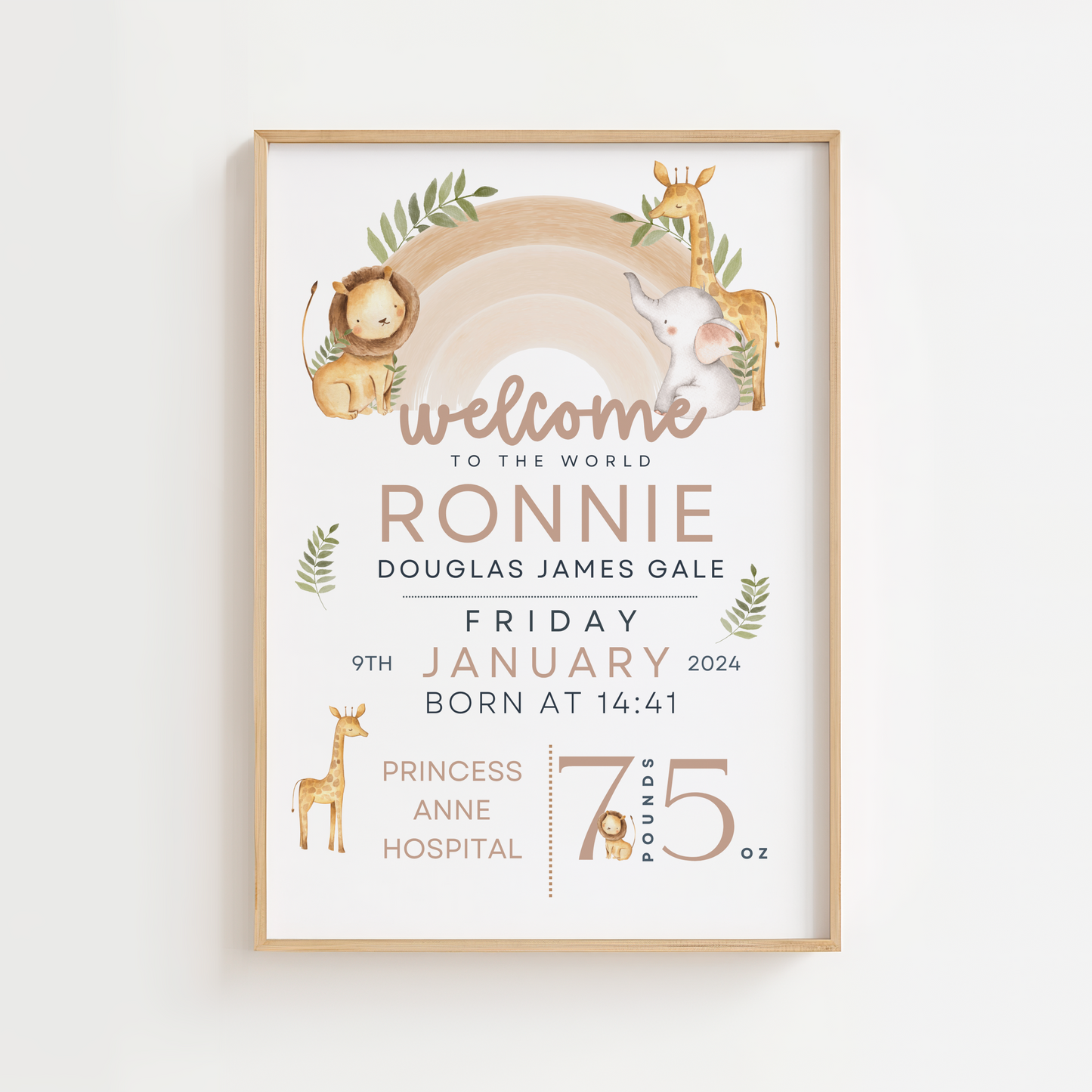 Beige Animal Rainbow Birth Poster