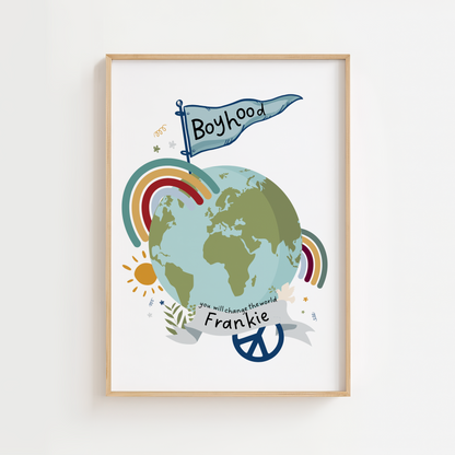 Personalised Boyhood Globe Print