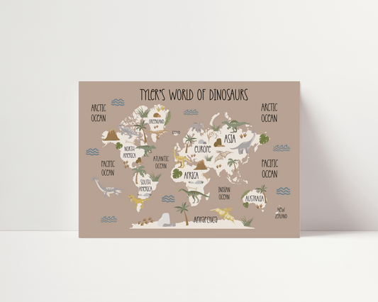 Dinosaur World Map Print - Earth - Personalisable