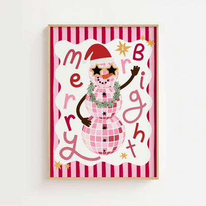 Christmas Disco Snowman Print