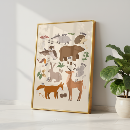 Woodland Animals Print - Beige