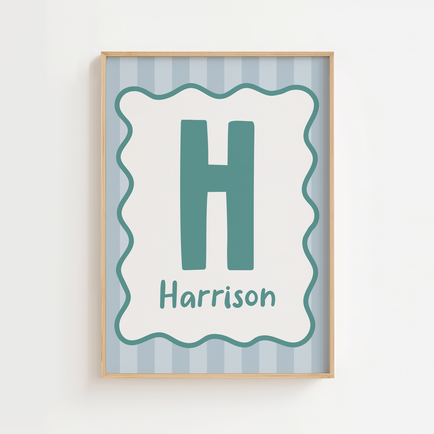 Wavy/Stripe Initial Print - Retro Green/Blue