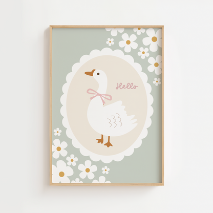 Sage Daisy Goose Print