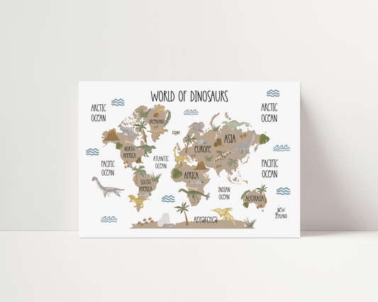 Dinosaur World Map Print - Earth - Personalisable