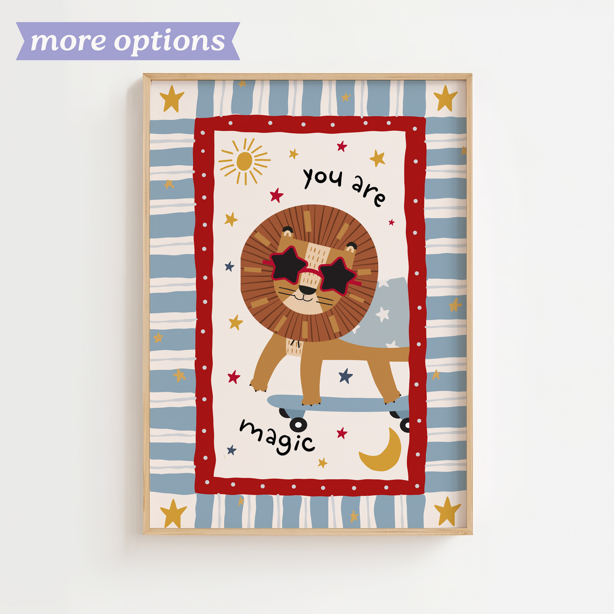 Skateboarding Lion Print - Red/Blue