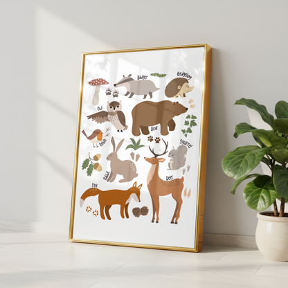 Woodland Animals Print - White