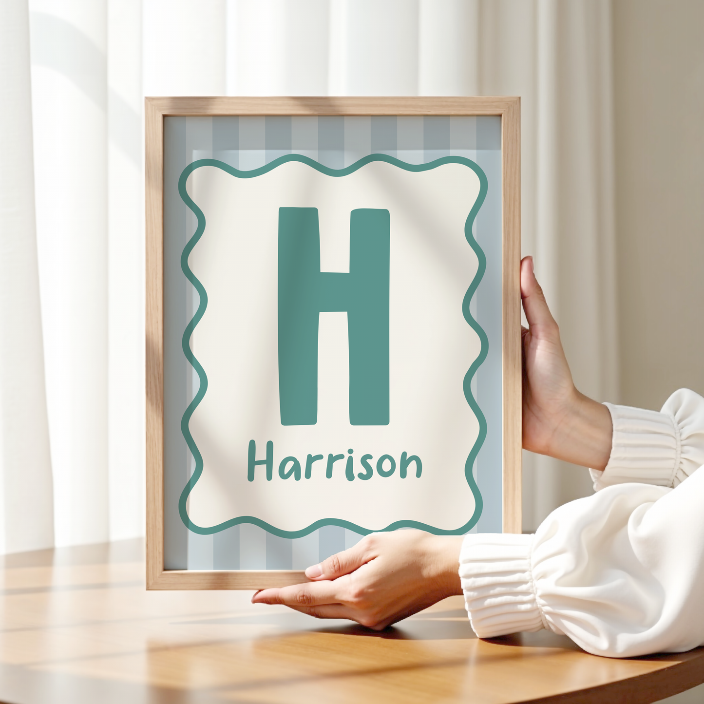 Wavy/Stripe Initial Print - Retro Green/Blue