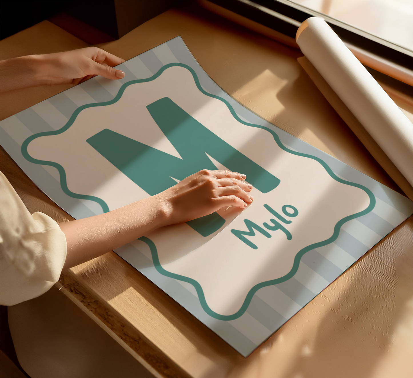 Wavy/Stripe Initial Print - Retro Green/Blue