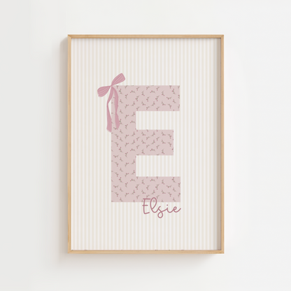Personalised Vintage Floral Bow Initial Print