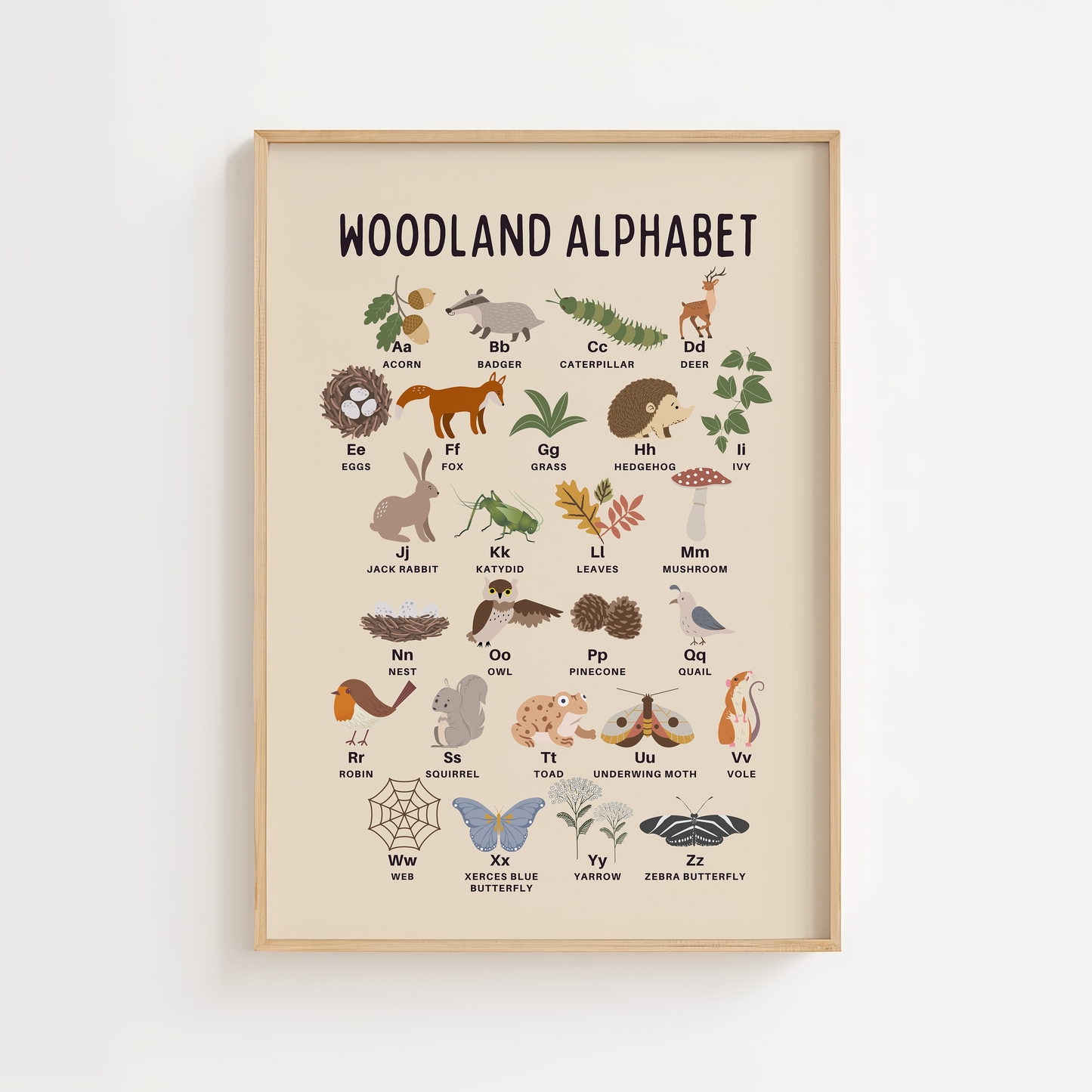 Woodland Alphabet Educational Print - Beige