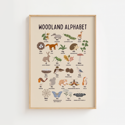 Woodland Alphabet Educational Print - Beige