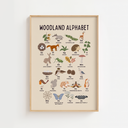 Woodland Alphabet Educational Print - Beige