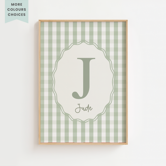 Personalised Gingham Initial Print – Sage Green