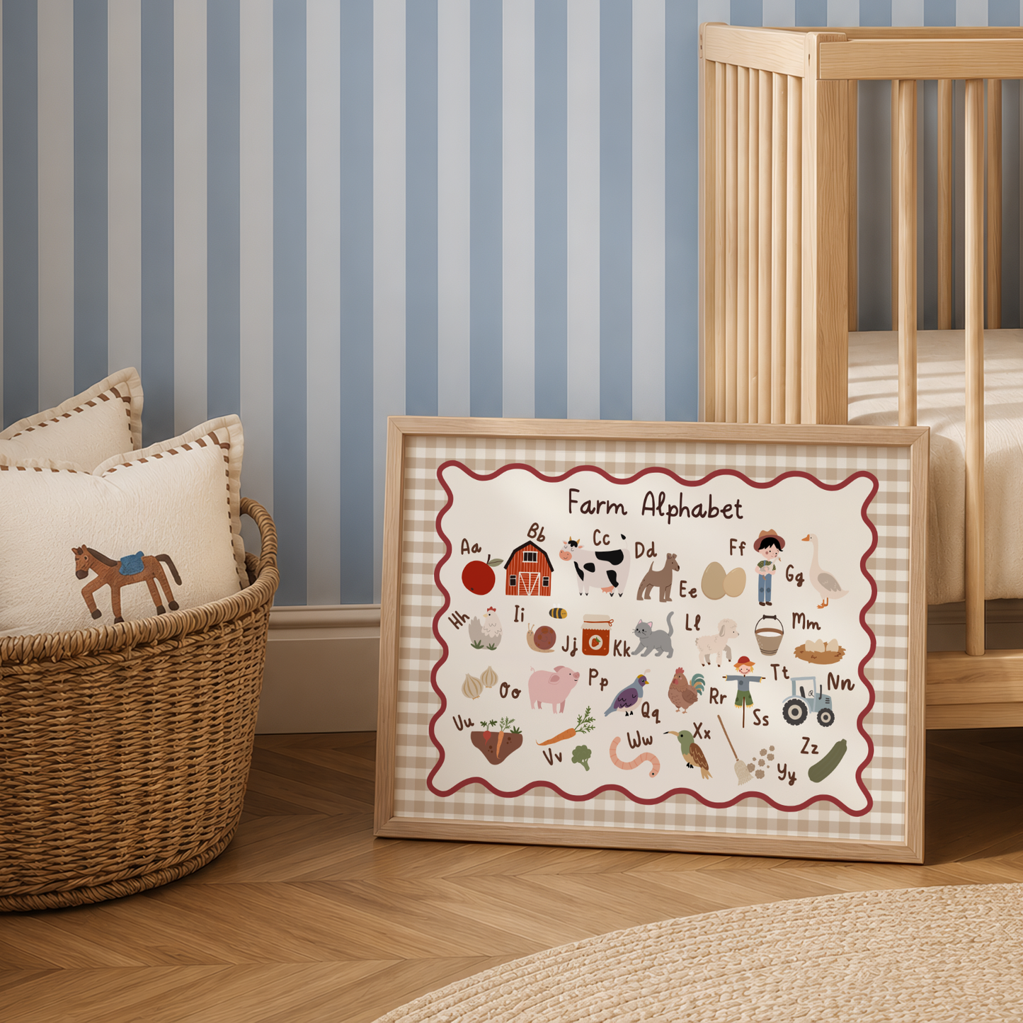 Gingham Farm Alphabet Print (Beige)