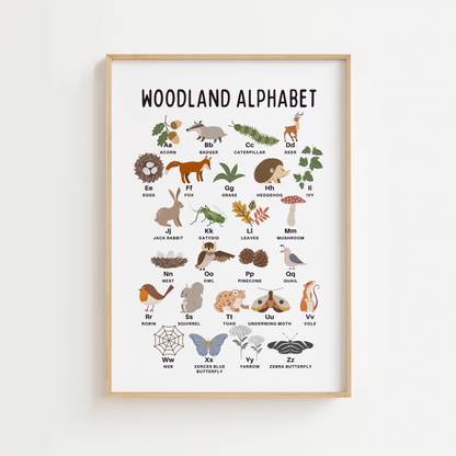 Woodland Alphabet Educational Print - White