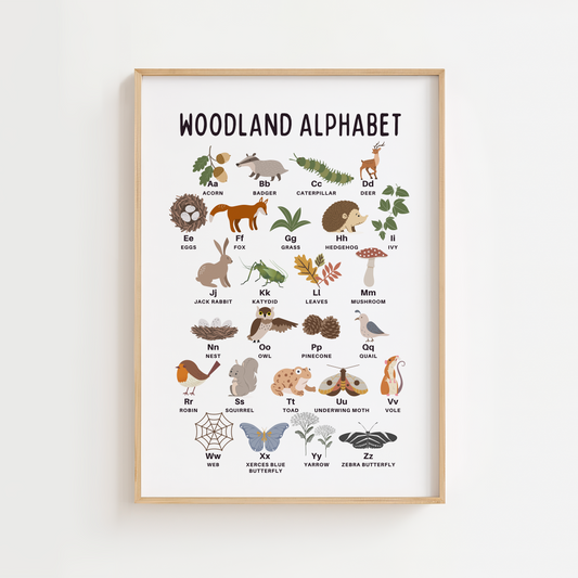Woodland Alphabet Educational Print - White