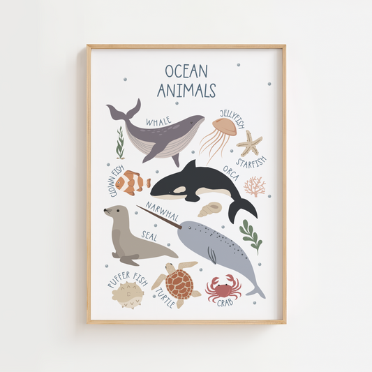 Ocean Animals Educational Print