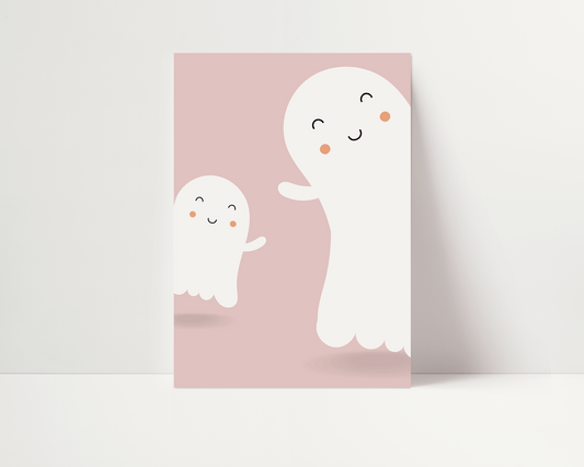 Cute Pink Ghost Halloween Print