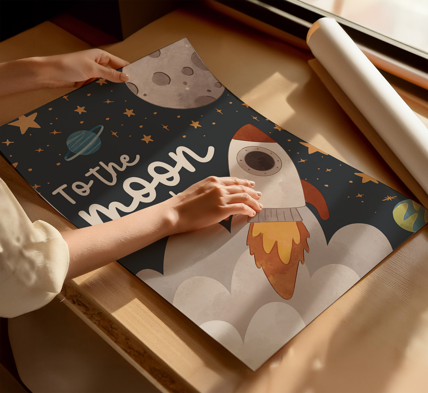 To The Moon & Back Kids Wall Art – Dark Background