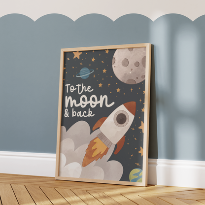 To The Moon & Back Kids Wall Art – Dark Background