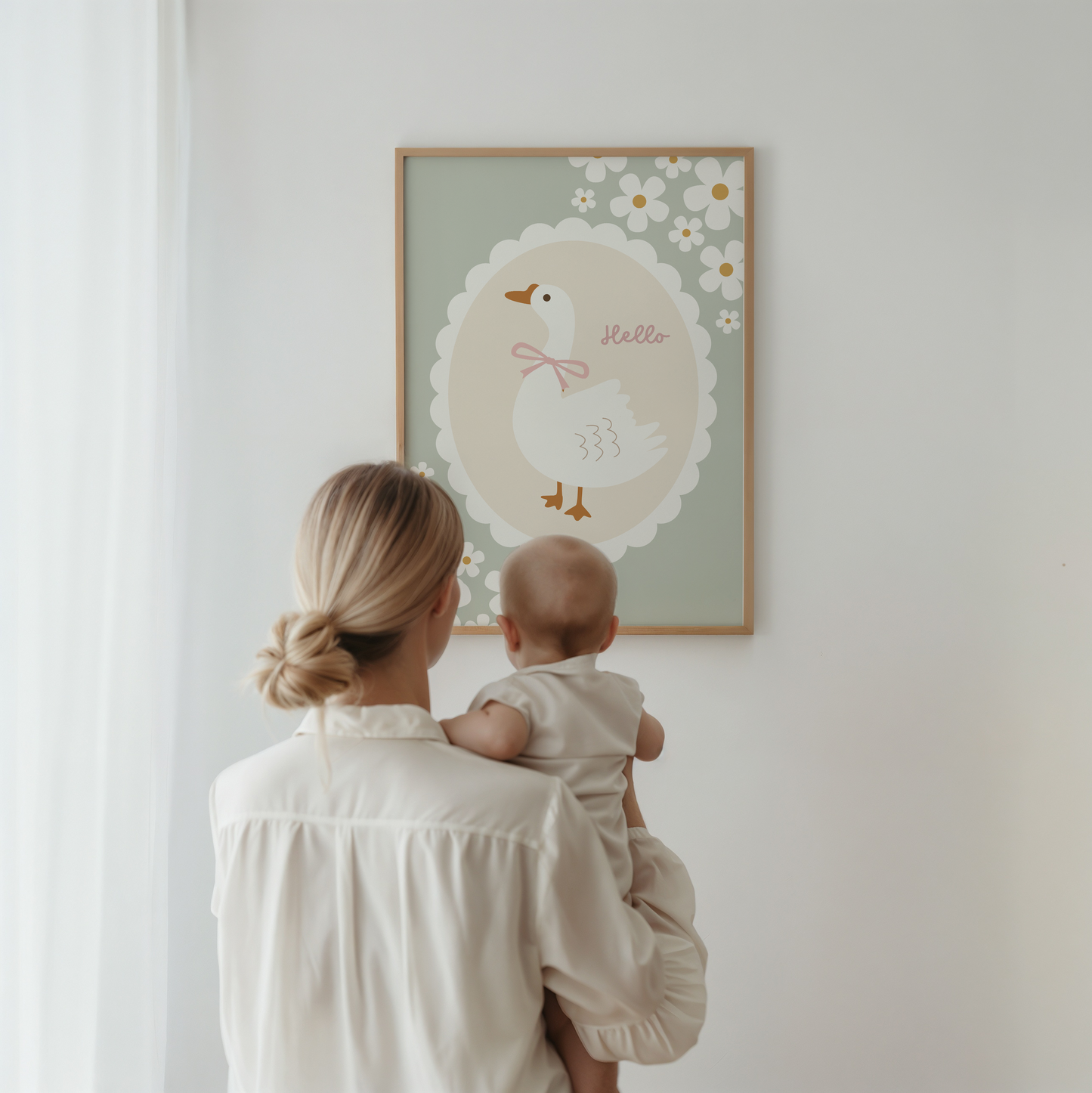 Sage Daisy Goose Print