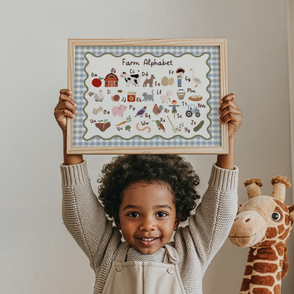 Gingham Farm Alphabet Print (Blue)