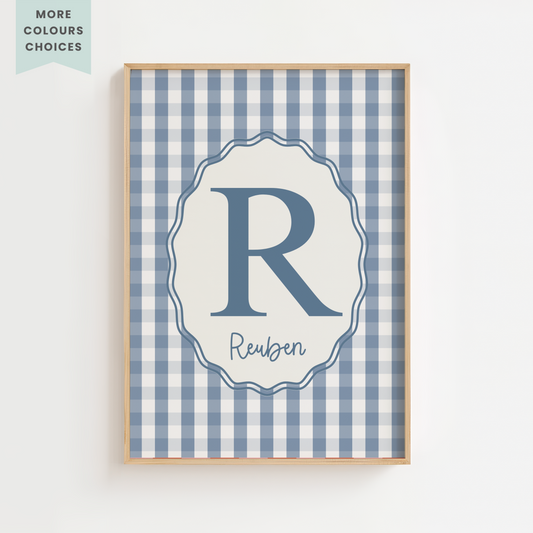 Personalised Gingham Initial Print – Blue