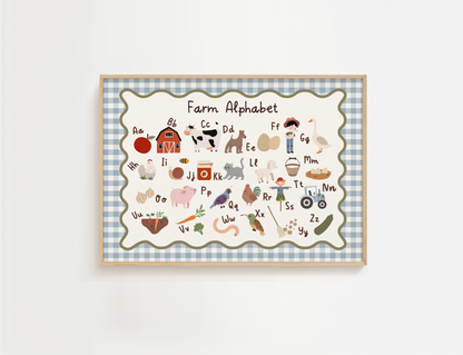 Gingham Farm Alphabet Print (Blue)