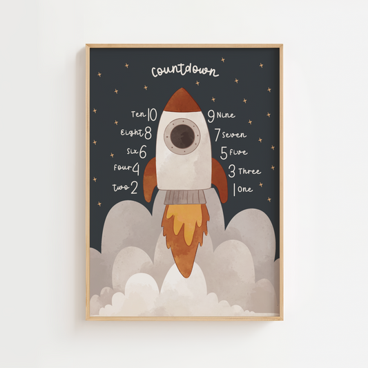 Countdown Rocket Educational Print – Dark Background