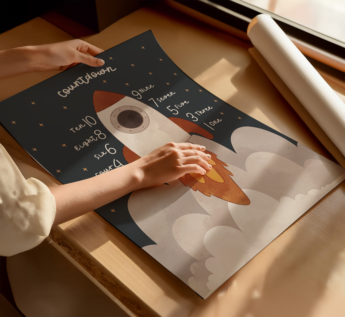 Countdown Rocket Educational Print – Dark Background