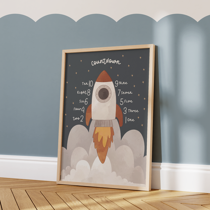 Countdown Rocket Educational Print – Dark Background