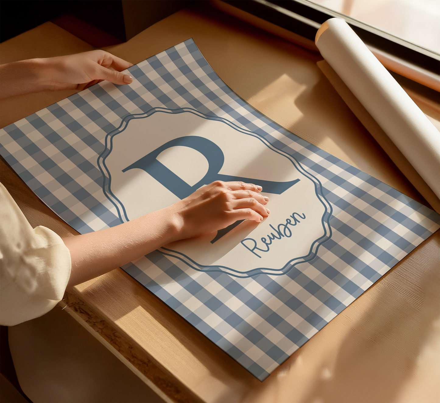 Personalised Gingham Initial Print – Blue