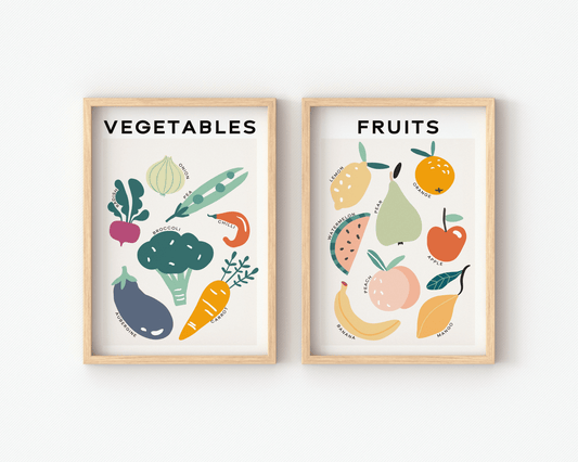 Educational Fruit & Vegetable Chart Set Of 2