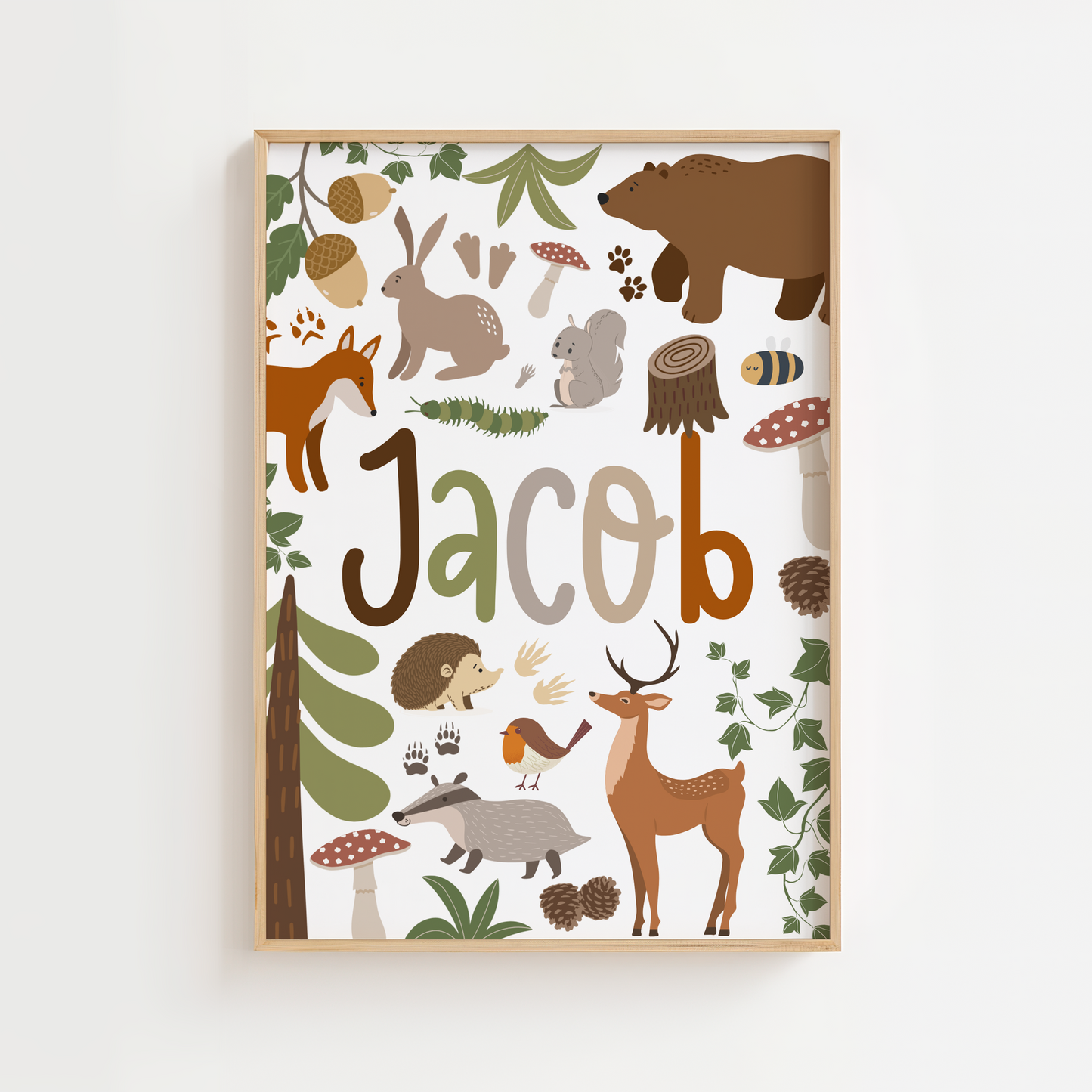 Personalised Woodland Name Print - White