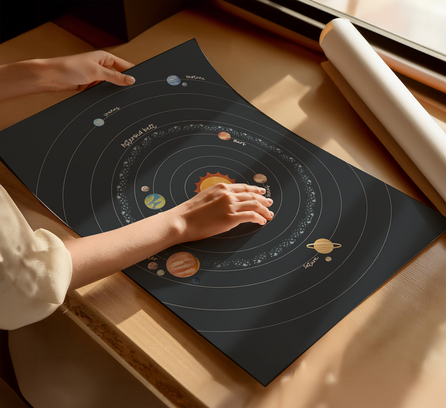 Solar System Educational Print – Circular Dark Background