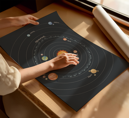 Solar System Educational Print – Circular Dark Background