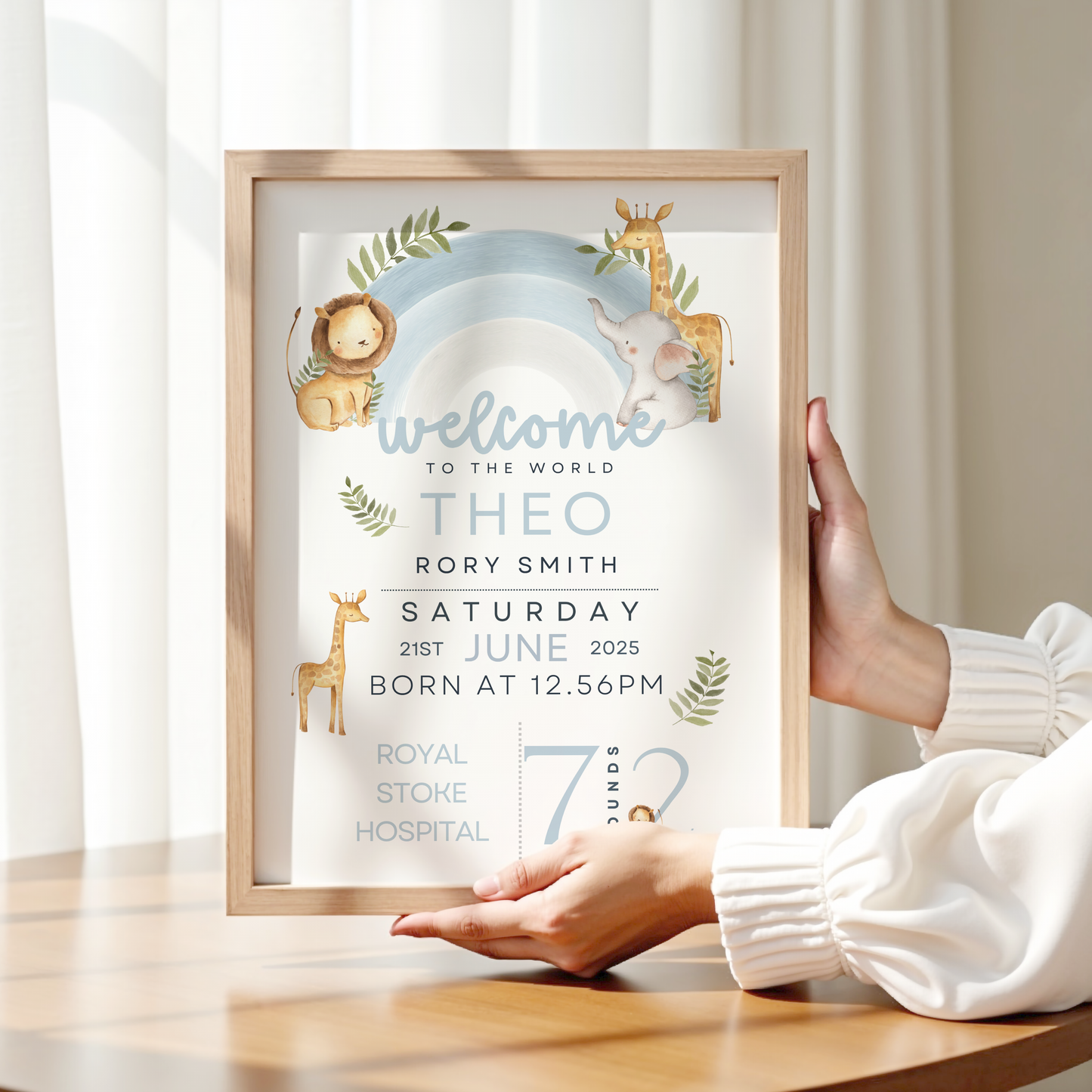 Blue Animal Rainbow Birth Poster