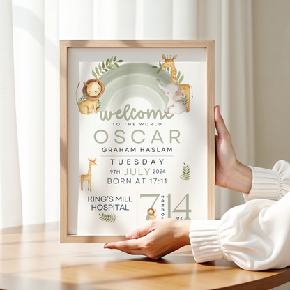 Green Animal Rainbow Birth Poster