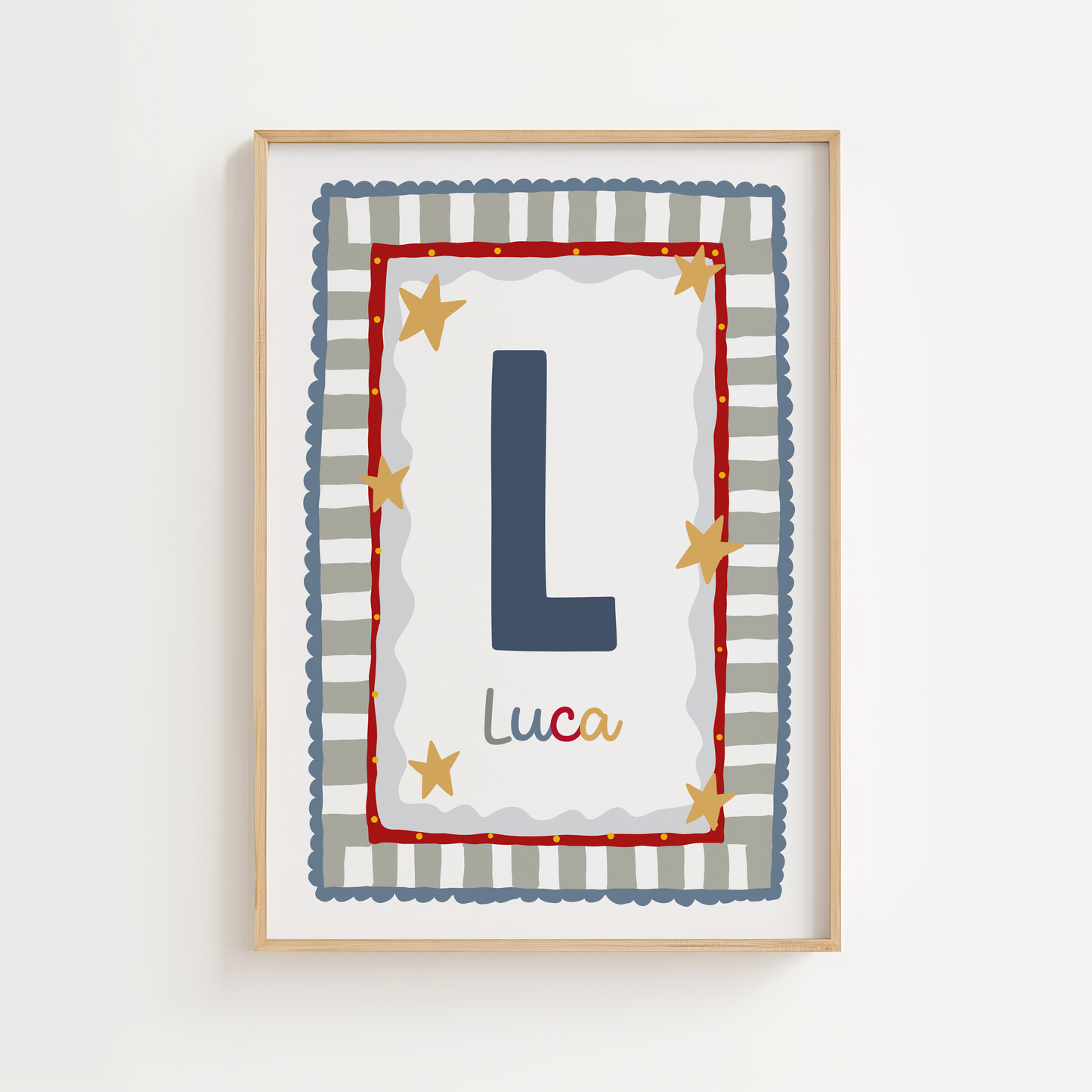 Fun Border Frame Initial Print - Sage & Blue