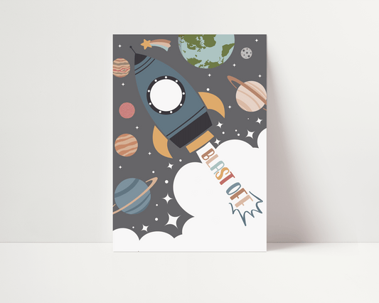 Space Rocket Art Print - Grey