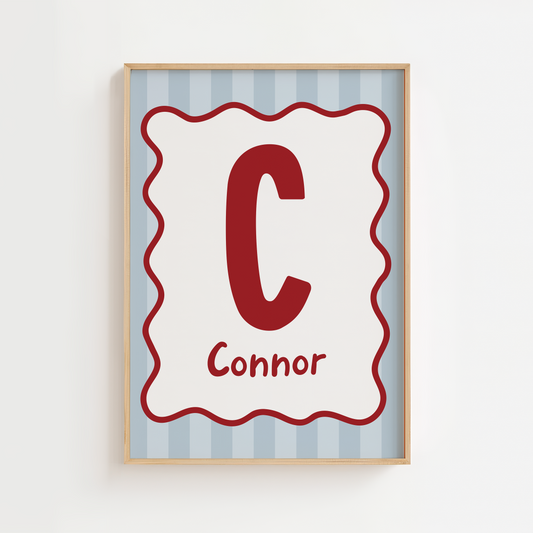 Wavy/Stripe Initial Print - Blue/Red