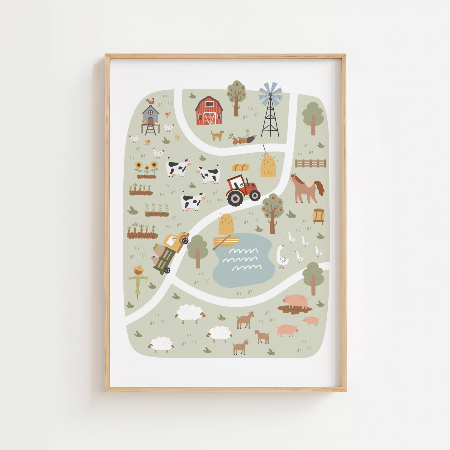 Farm Yard Map Print (Green)