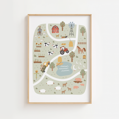 Farm Yard Map Print (Green)