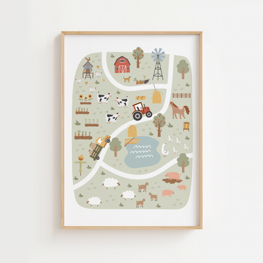 Farm Yard Map Print (Green)