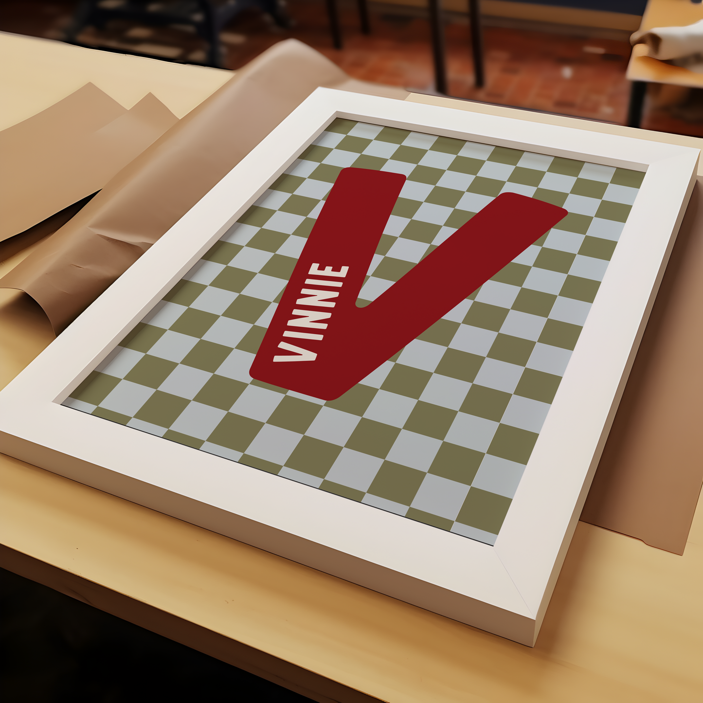 Personalised Checkerboard Initial Print – Green, Red & Blue